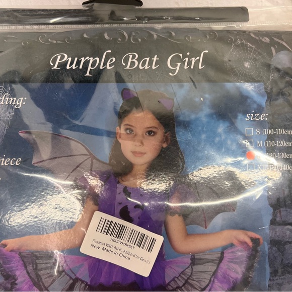 NWT Girls Bat Witch Costume Halloween Cosplay Fancy Dress Up with Bat Wings L - Picture 9 of 9